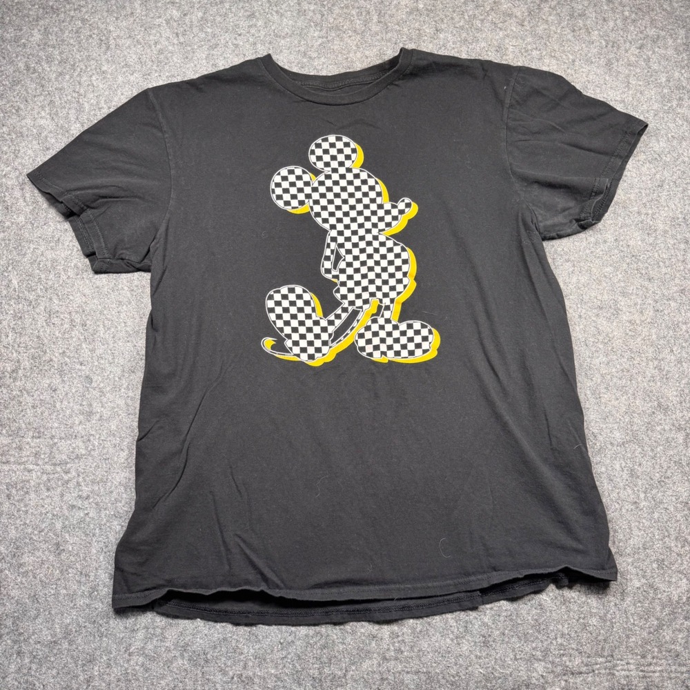 Disney Mickey Mouse Checkerboard Graphic‎ T-Shirt Mens Large Black 139056